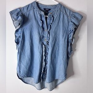 Chaps Denim Button-Up Shirt With Ruffles